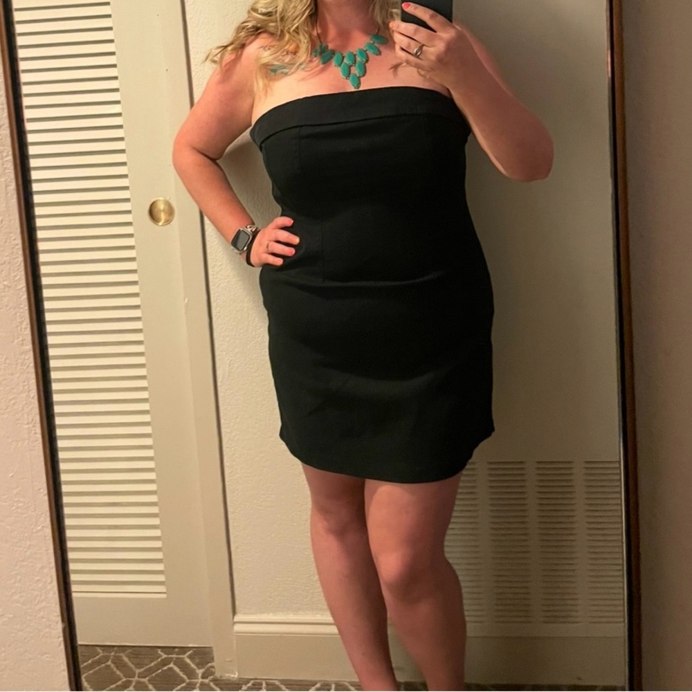 Sexy Little Black‎ Dress Strapless Mini Dark Academia with Mock Corset Back XL